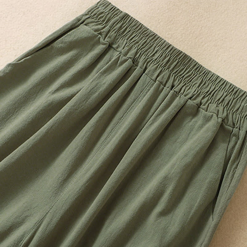 Buddha Stones Pantaloni capri da donna a vita alta, gamba larga, in cotone, con tasche. - Image 15