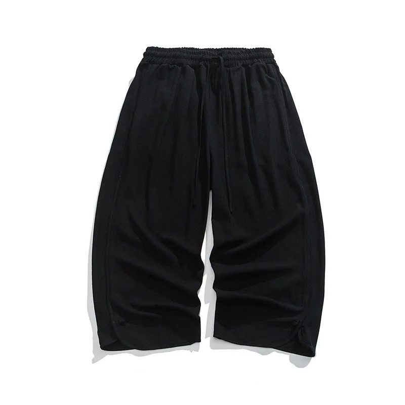 Buddha Stones Pantaloni casual larghi da uomo in cotone e lino con bottoni a rana, lunghezza 7-8, con tasche - Image 13