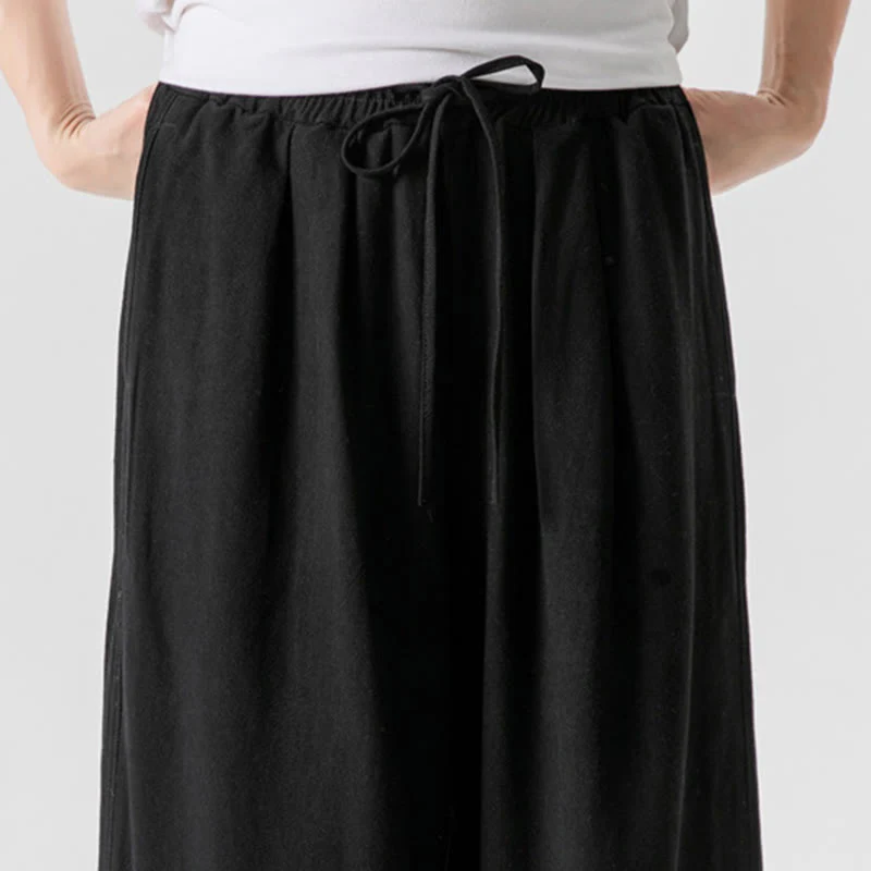 Buddha Stones Pantaloni casual larghi da uomo in cotone e lino con bottoni a rana, lunghezza 7-8, con tasche - Image 25