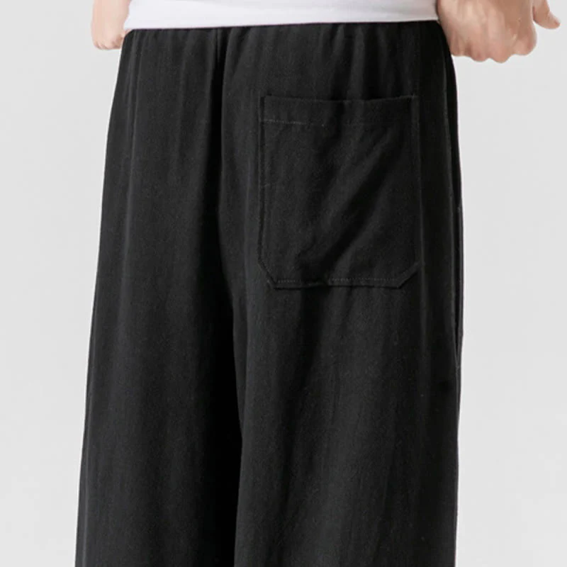 Buddha Stones Pantaloni casual larghi da uomo in cotone e lino con bottoni a rana, lunghezza 7-8, con tasche - Image 27