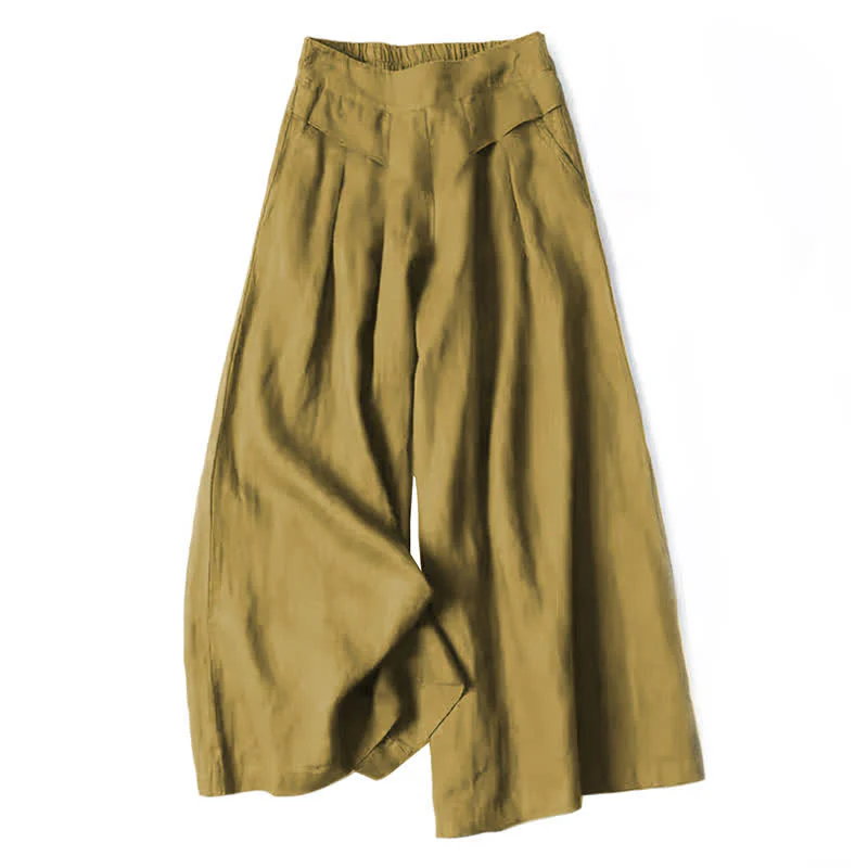 Buddha Stones Pantaloni da donna a gamba larga, a vita alta, in cotone e lino, tinta unita, con tasche. - Image 13