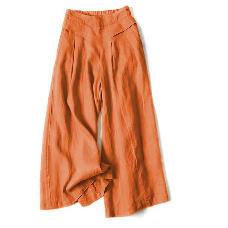 Buddha Stones Pantaloni da donna a gamba larga, a vita alta, in cotone e lino, tinta unita, con tasche. - Image 19
