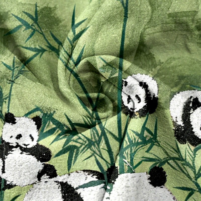 Buddha Stones Pantaloni da donna in cotone con stampa panda e bambù, vita elasticizzata e tasche. - Image 3
