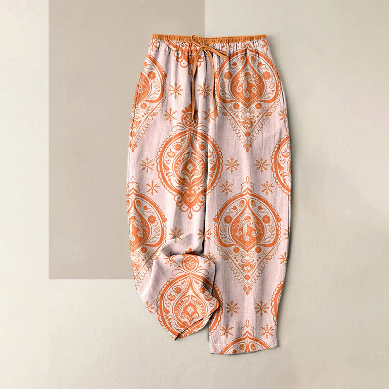 Buddha Stones Pantaloni da donna in puro cotone con fantasia floreale e vita elasticizzata, dotati di tasche. - Image 4