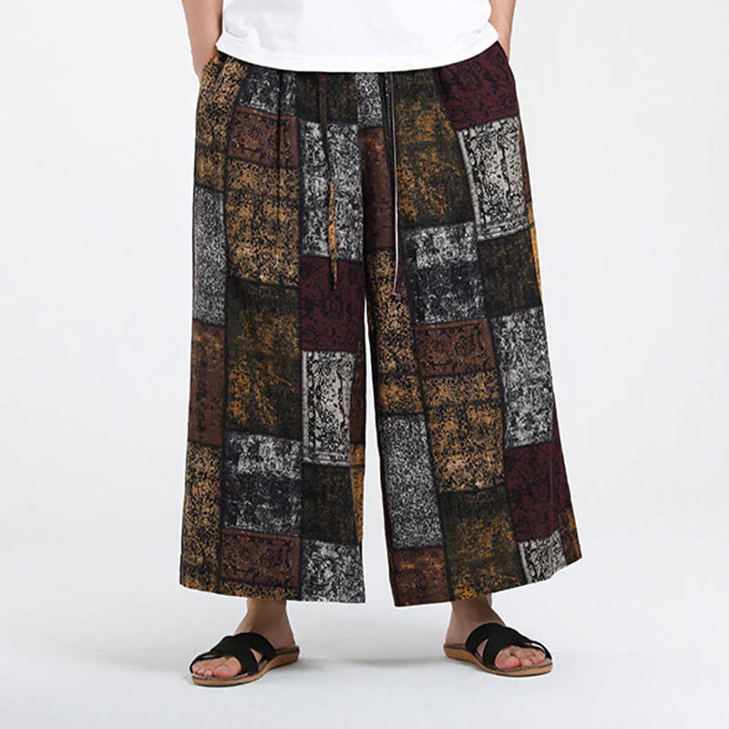 Buddha Stones Pantaloni da uomo a gamba larga con tasche, lunghezza 7-8, modello patchwork estivo - Image 3