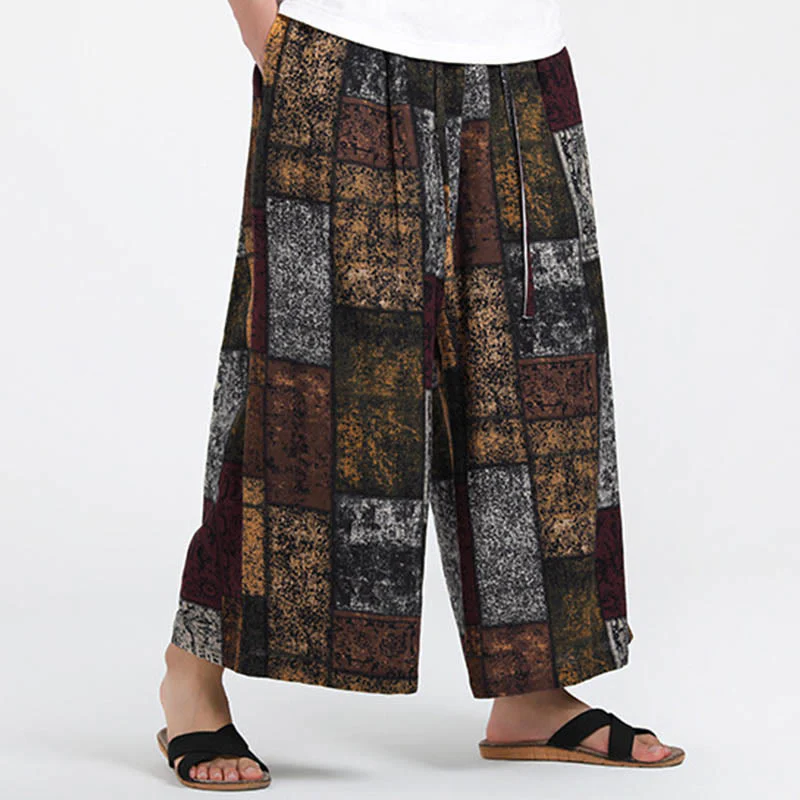 Buddha Stones Pantaloni da uomo a gamba larga con tasche, lunghezza 7-8, modello patchwork estivo - Image 4
