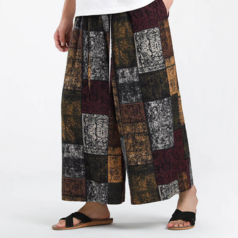 Buddha Stones Pantaloni da uomo a gamba larga con tasche, lunghezza 7-8, modello patchwork estivo - Image 5