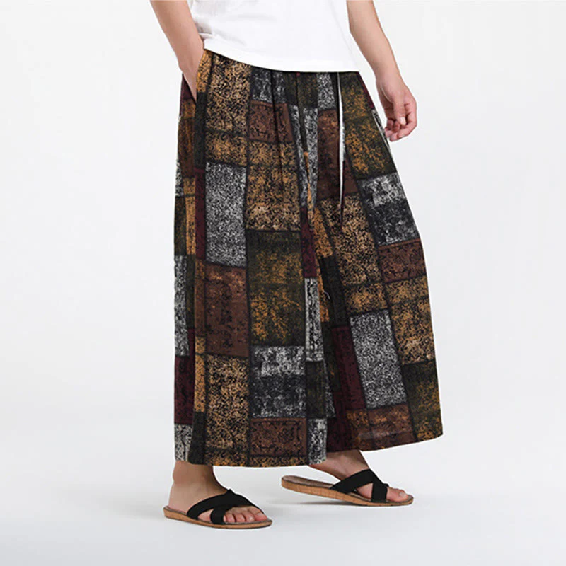Buddha Stones Pantaloni da uomo a gamba larga con tasche, lunghezza 7-8, modello patchwork estivo - Image 6