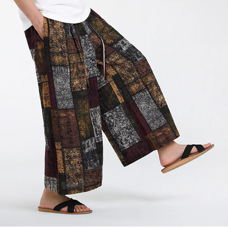 Buddha Stones Pantaloni da uomo a gamba larga con tasche, lunghezza 7-8, modello patchwork estivo - Image 7