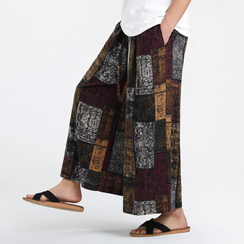 Buddha Stones Pantaloni da uomo a gamba larga con tasche, lunghezza 7-8, modello patchwork estivo - Image 8