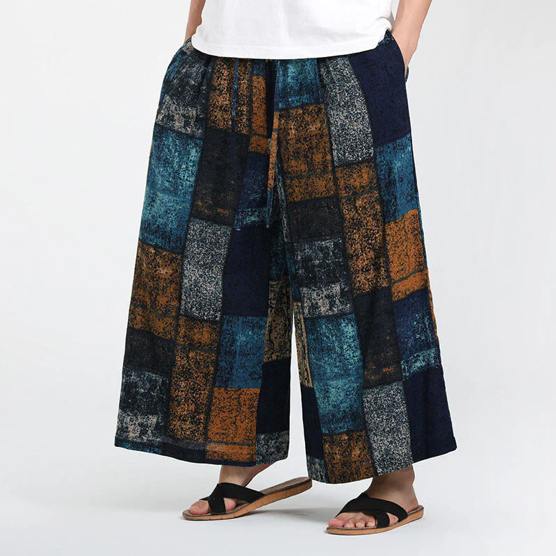 Buddha Stones Pantaloni da uomo a gamba larga con tasche, lunghezza 7-8, modello patchwork estivo - Image 9