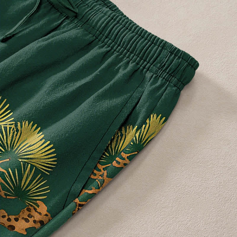 Buddha Stones Pantaloni da uomo affusolati con tasche, in cotone, con motivo paesaggistico "Crane Pine Temple". - Image 3