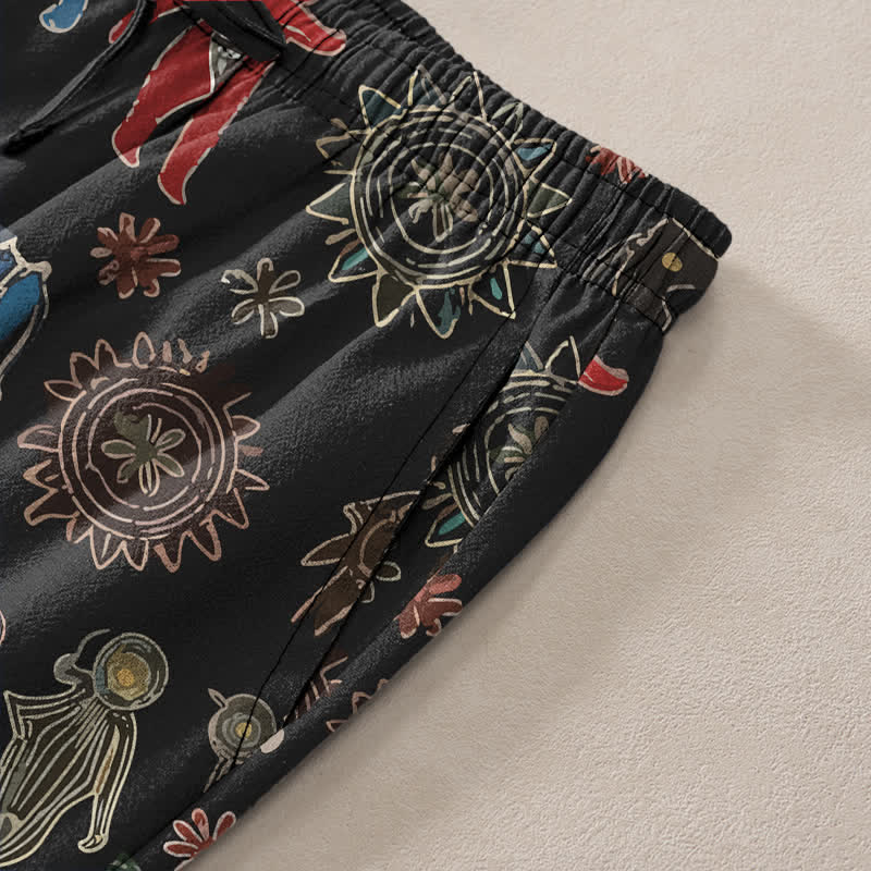 Buddha Stones Pantaloni da uomo affusolati in cotone con motivo a sole e tasche, stile bohémien. - Image 4