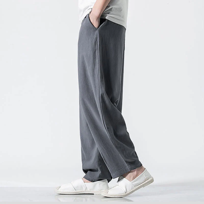 Buddha Stones Pantaloni da uomo in cotone con coulisse elastica in vita, alla caviglia, con tasche - Image 7
