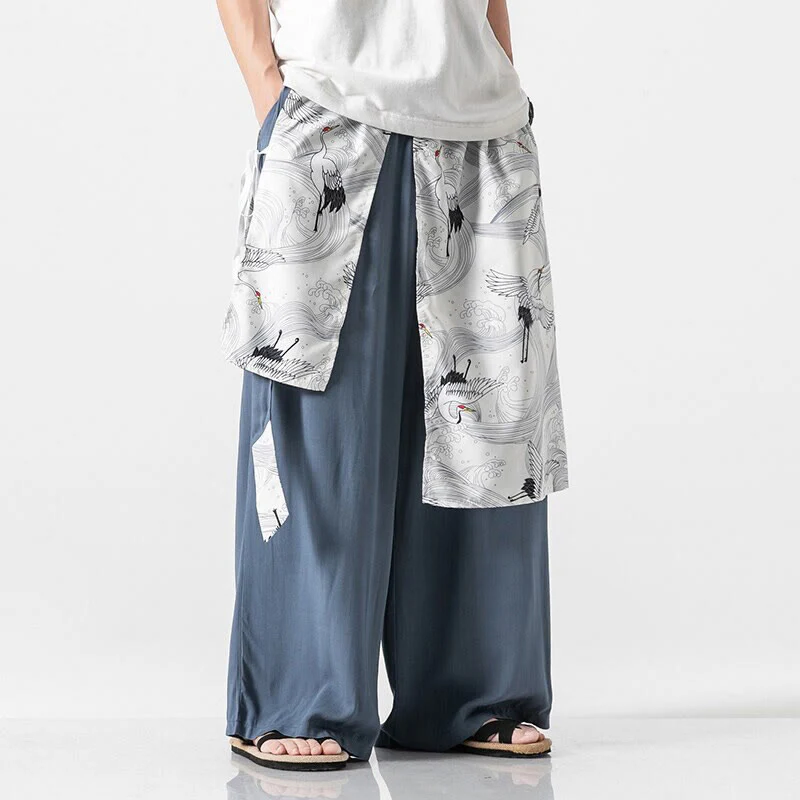 Buddha Stones Pantaloni da uomo in cotone con gamba larga e tasche, modello gru volante estivo - Image 11