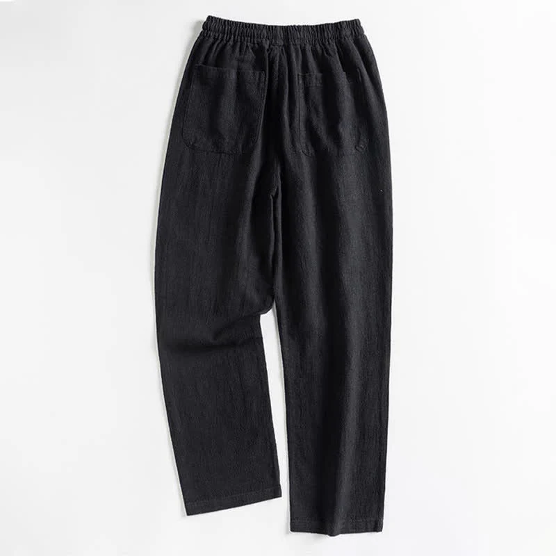 Buddha Stones Pantaloni da uomo primaverili casual minimalisti con coulisse, modello affusolato e tasca. - Image 4