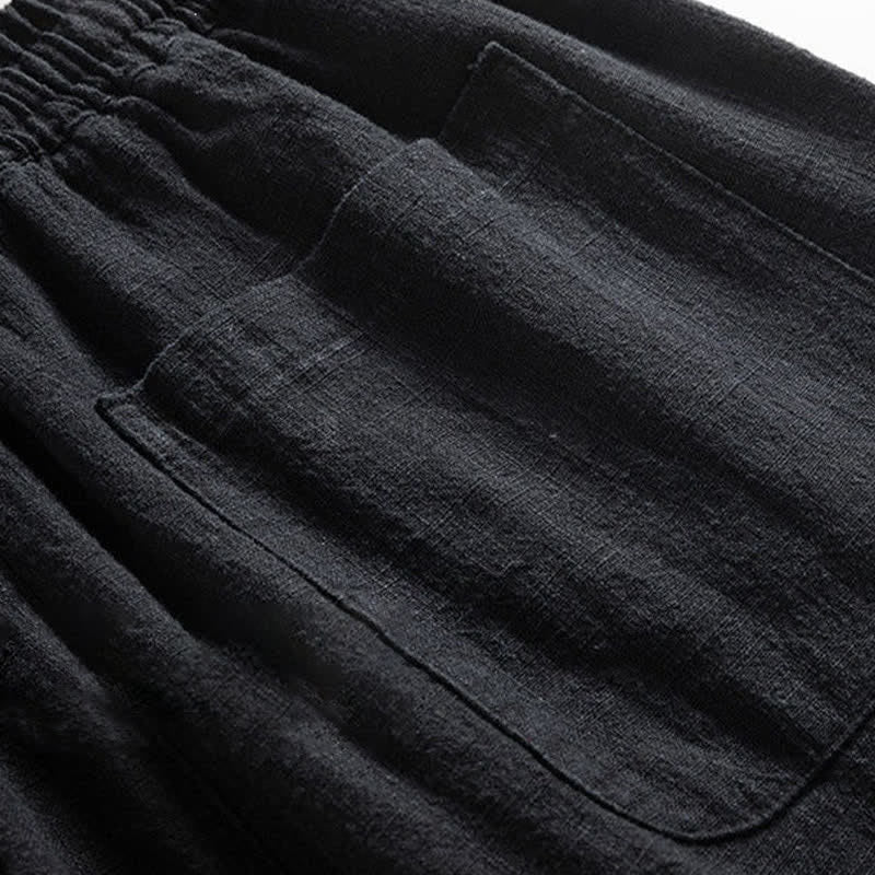 Buddha Stones Pantaloni da uomo primaverili casual minimalisti con coulisse, modello affusolato e tasca. - Image 8