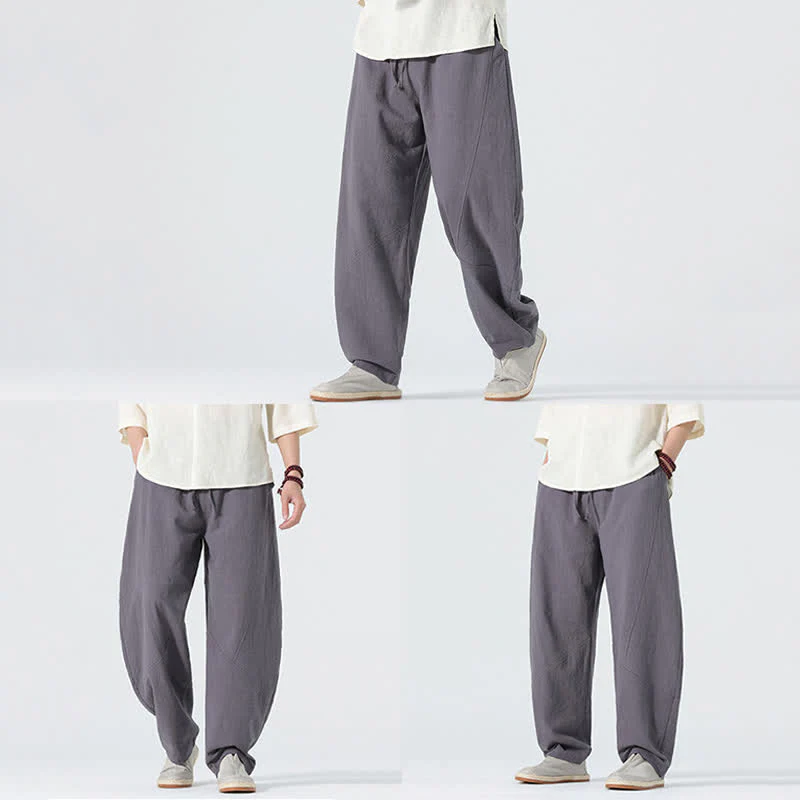 Buddha Stones Pantaloni da uomo primaverili in cotone tinta unita con coulisse e tasche. - Image 8