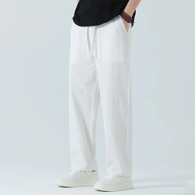 Buddha Stones Pantaloni dritti da uomo estivi in cotone, minimalisti, con elastico in vita e tasche. - Image 18