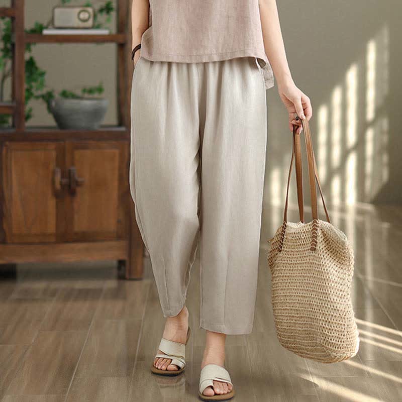 Buddha Stones Pantaloni estivi casual da donna a tinta unita, affusolati e con tasche. - Image 10