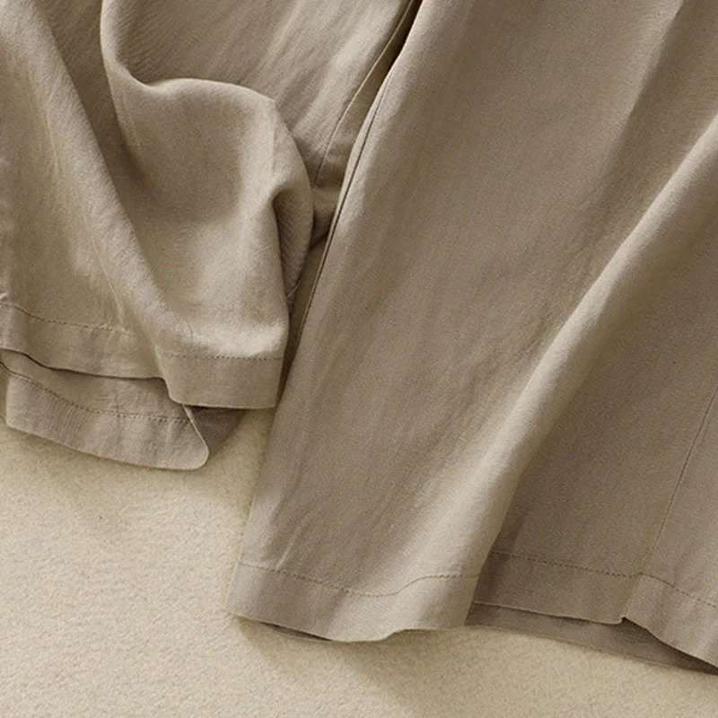 Buddha Stones Pantaloni estivi da donna in cotone e lino, a gamba larga, con tasche e cerniera, tinta unita, lunghezza 7-8 - Image 14