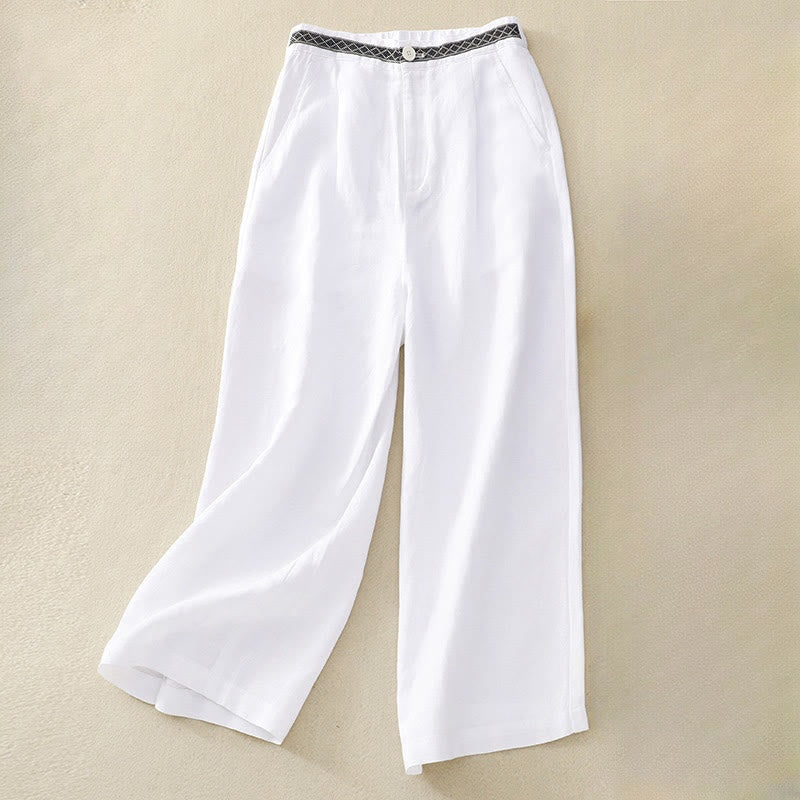 Buddha Stones Pantaloni estivi da donna in cotone e lino, a gamba larga, con tasche e cerniera, tinta unita, lunghezza 7-8 - Image 16