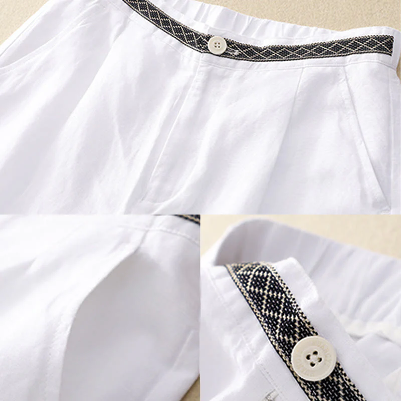 Buddha Stones Pantaloni estivi da donna in cotone e lino, a gamba larga, con tasche e cerniera, tinta unita, lunghezza 7-8 - Image 19