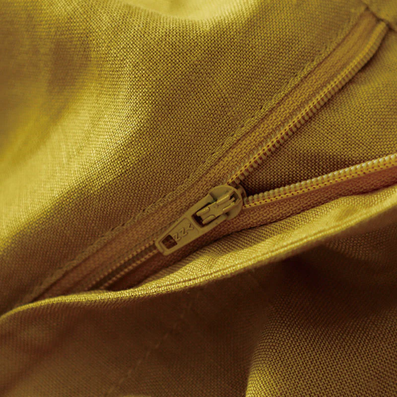 Buddha Stones Pantaloni estivi da donna in cotone e lino, a gamba larga, con tasche e cerniera, tinta unita, lunghezza 7-8 - Image 2