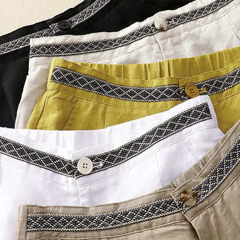 Buddha Stones Pantaloni estivi da donna in cotone e lino, a gamba larga, con tasche e cerniera, tinta unita, lunghezza 7-8 - Image 24