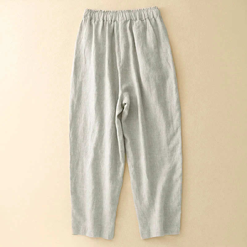 Buddha Stones Pantaloni estivi da donna in lino, affusolati e con tasche - Image 10