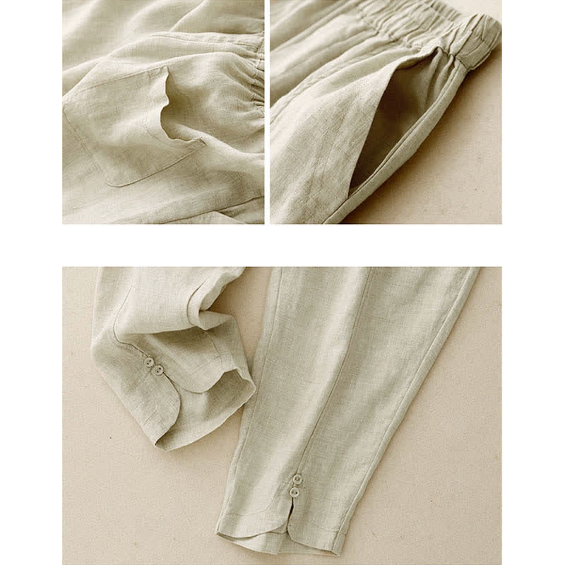 Buddha Stones Pantaloni estivi da donna in lino, affusolati e con tasche - Image 11
