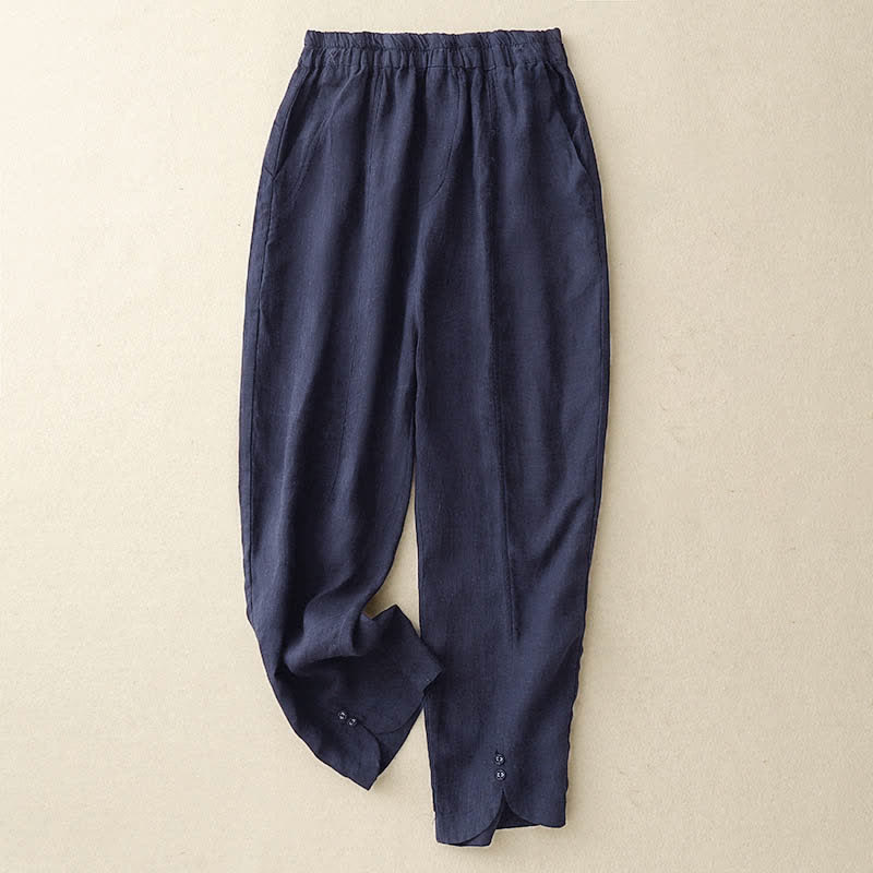 Buddha Stones Pantaloni estivi da donna in lino, affusolati e con tasche - Image 17