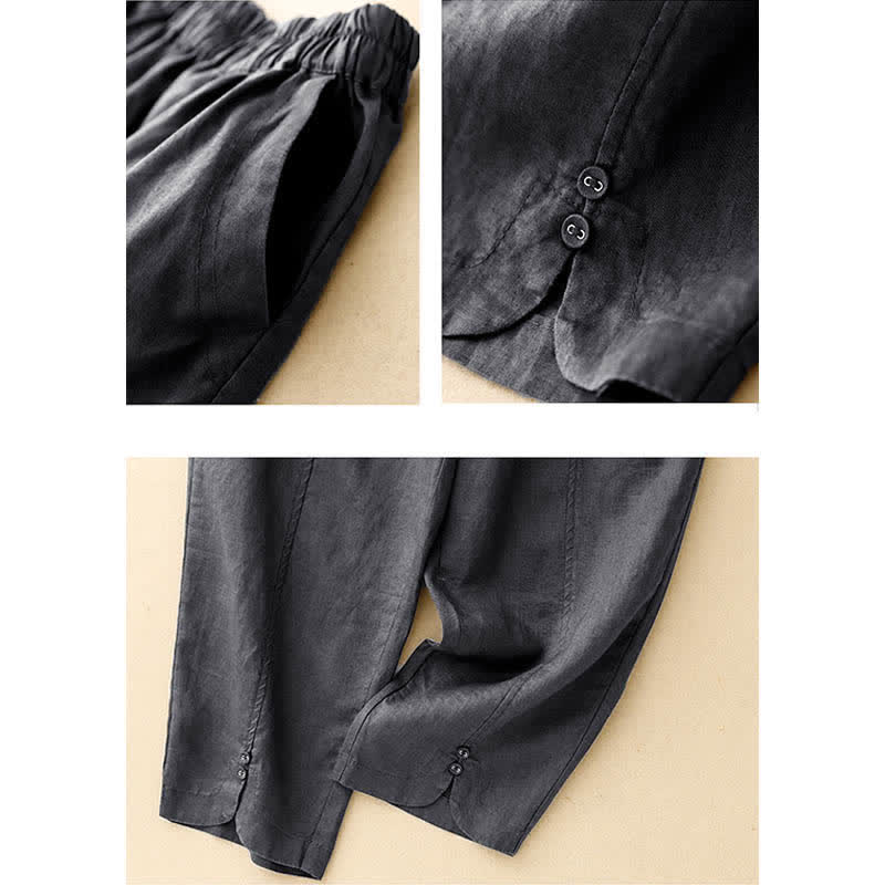 Buddha Stones Pantaloni estivi da donna in lino, affusolati e con tasche - Image 22