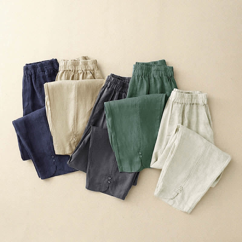 Buddha Stones Pantaloni estivi da donna in lino, affusolati e con tasche - Image 24
