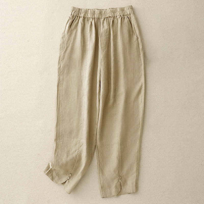 Buddha Stones Pantaloni estivi da donna in lino, affusolati e con tasche - Image 6