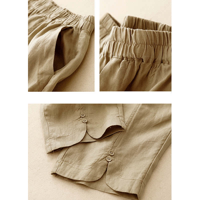 Buddha Stones Pantaloni estivi da donna in lino, affusolati e con tasche - Image 8