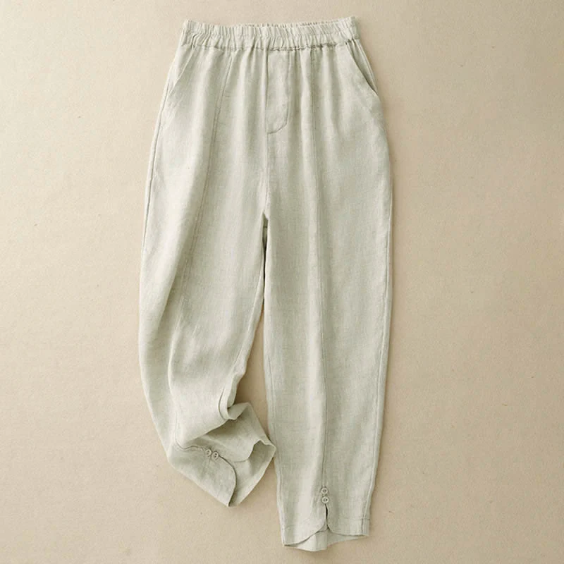 Buddha Stones Pantaloni estivi da donna in lino, affusolati e con tasche - Image 9