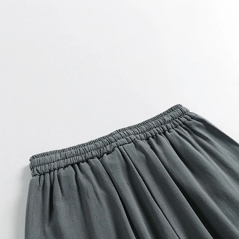 Buddha Stones Pantaloni estivi da uomo in cotone e lino con coulisse, elastico in vita, bottoni a rana, lunghezza alla caviglia, con tasche - Image 7