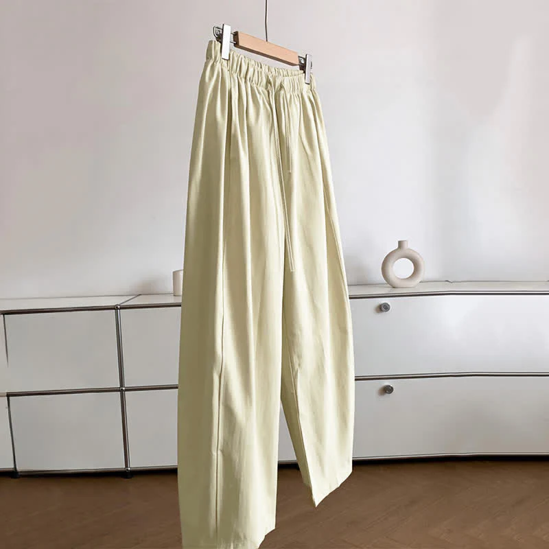 Buddha Stones Pantaloni estivi minimalisti da donna a gamba larga con coulisse e tasche, tinta unita. - Image 3