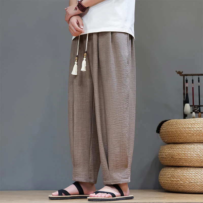 Buddha Stones Pantaloni estivi minimalisti da uomo a tinta unita con elastico in vita e gamba affusolata, con tasche. - Image 33