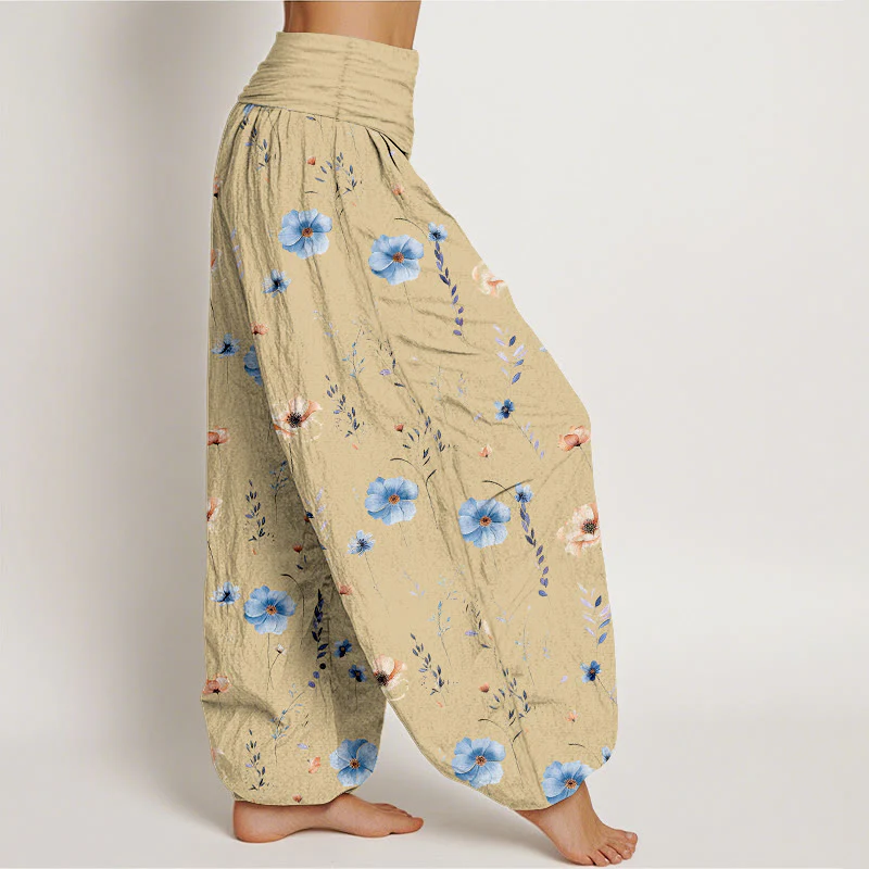 Buddha Stones Pantaloni harem da donna con elastico in vita e motivo floreale raffinato in cotone fresco - Image 3