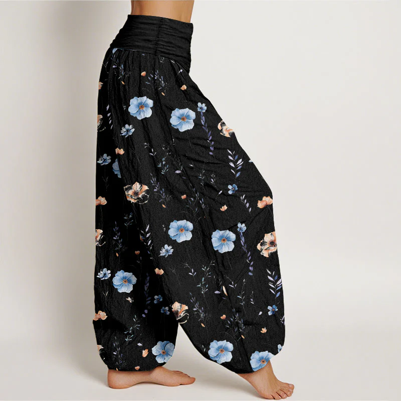 Buddha Stones Pantaloni harem da donna con elastico in vita e motivo floreale raffinato in cotone fresco - Image 8