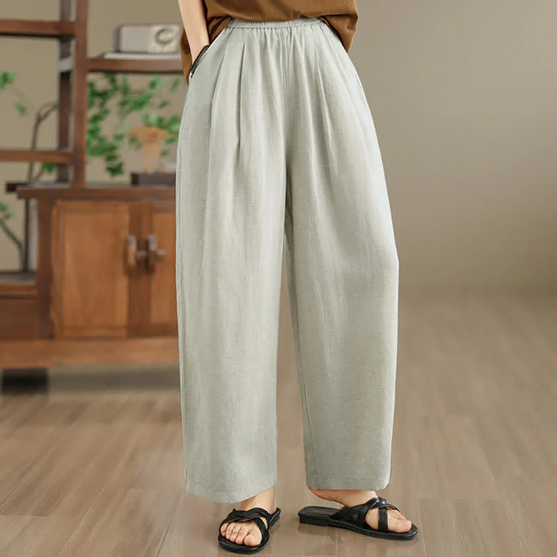 Buddha Stones Pantaloni harem da donna estivi minimalisti, plissettati e a tinta unita con tasche. - Image 13