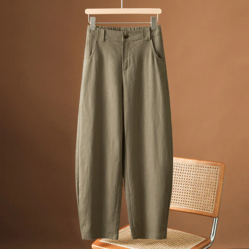 Buddha Stones Pantaloni harem da donna estivi minimalisti, tinta unita, con bottoni e tasche.