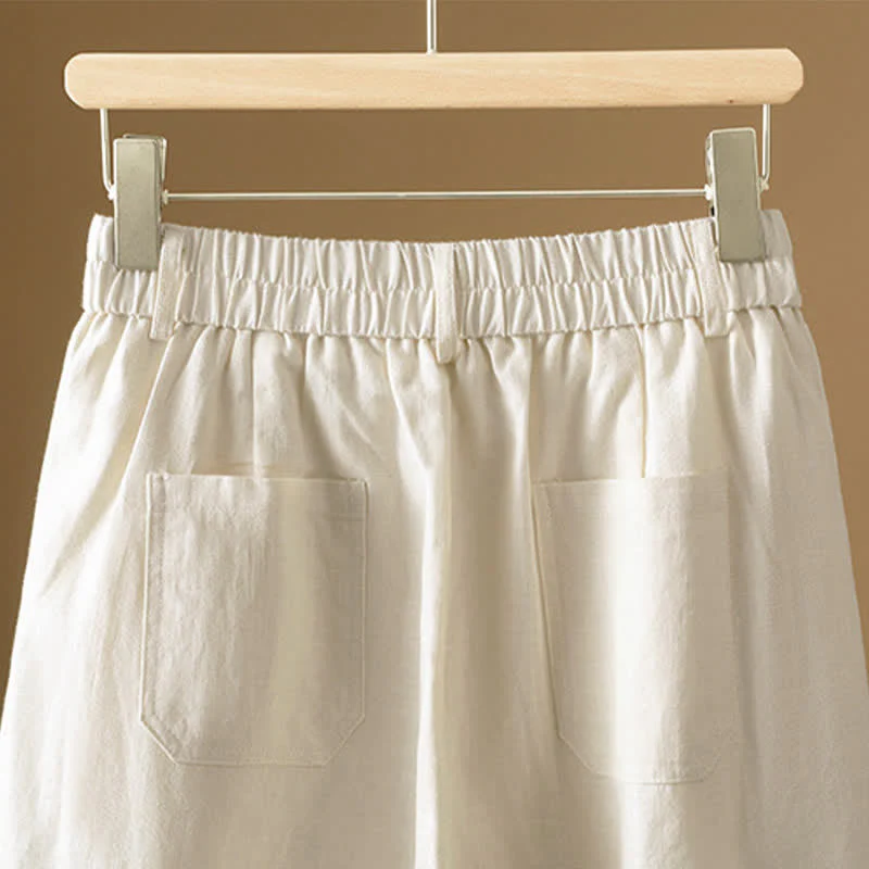 Buddha Stones Pantaloni harem da donna estivi minimalisti, tinta unita, con bottoni e tasche. - Image 12