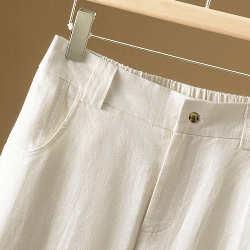 Buddha Stones Pantaloni harem da donna estivi minimalisti, tinta unita, con bottoni e tasche. - Image 13