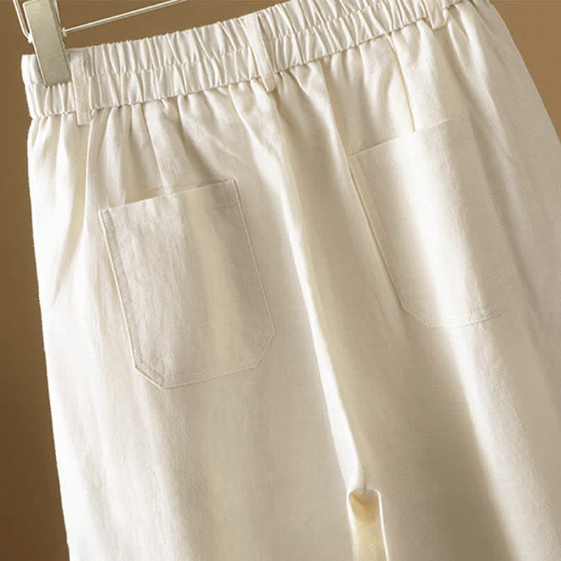 Buddha Stones Pantaloni harem da donna estivi minimalisti, tinta unita, con bottoni e tasche. - Image 14