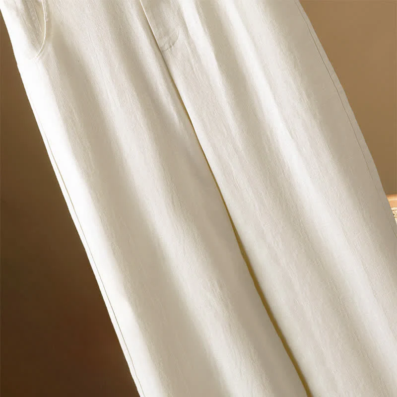 Buddha Stones Pantaloni harem da donna estivi minimalisti, tinta unita, con bottoni e tasche. - Image 18