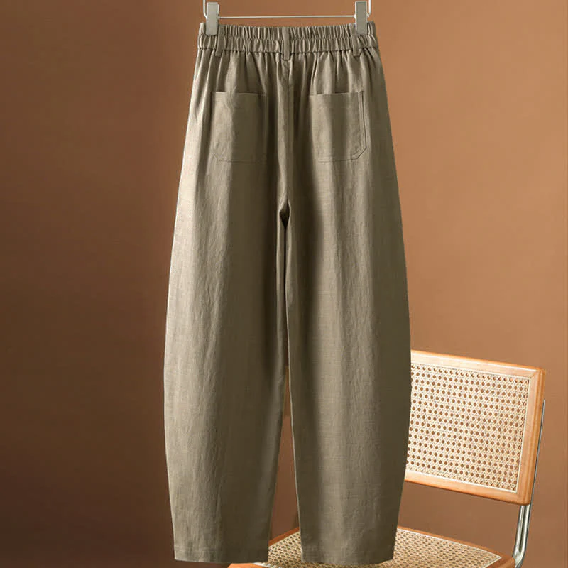 Buddha Stones Pantaloni harem da donna estivi minimalisti, tinta unita, con bottoni e tasche. - Image 2