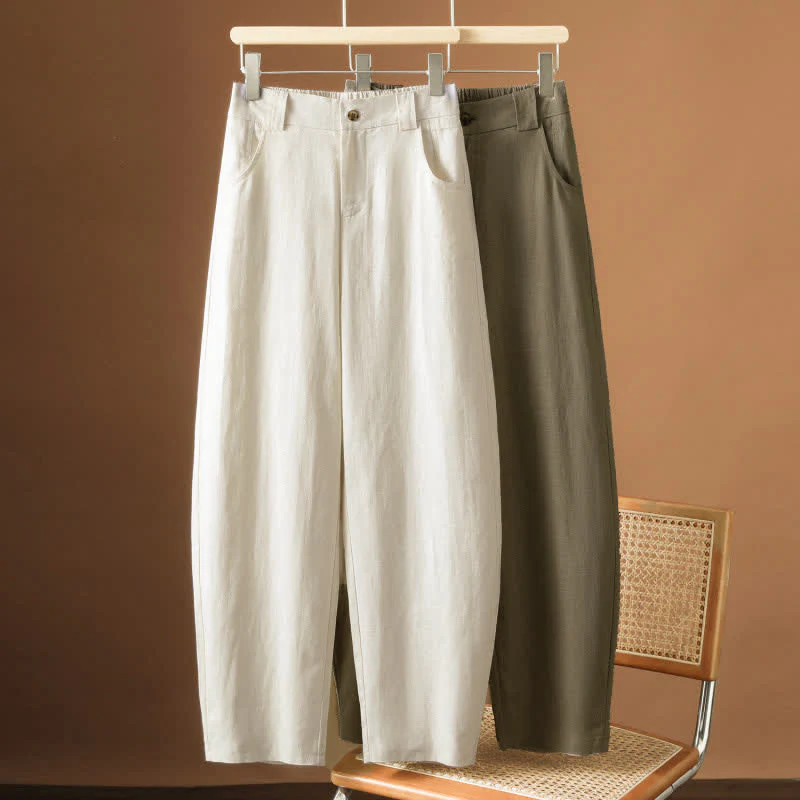 Buddha Stones Pantaloni harem da donna estivi minimalisti, tinta unita, con bottoni e tasche. - Image 21